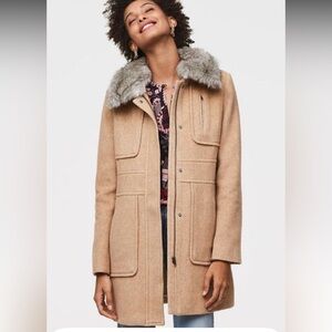 LOFT wool utility coat with removable faux fur collar